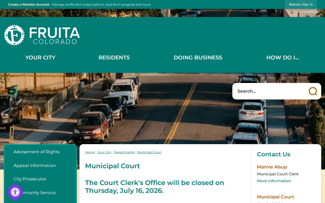 Fruita Municipal Court location and case routing page