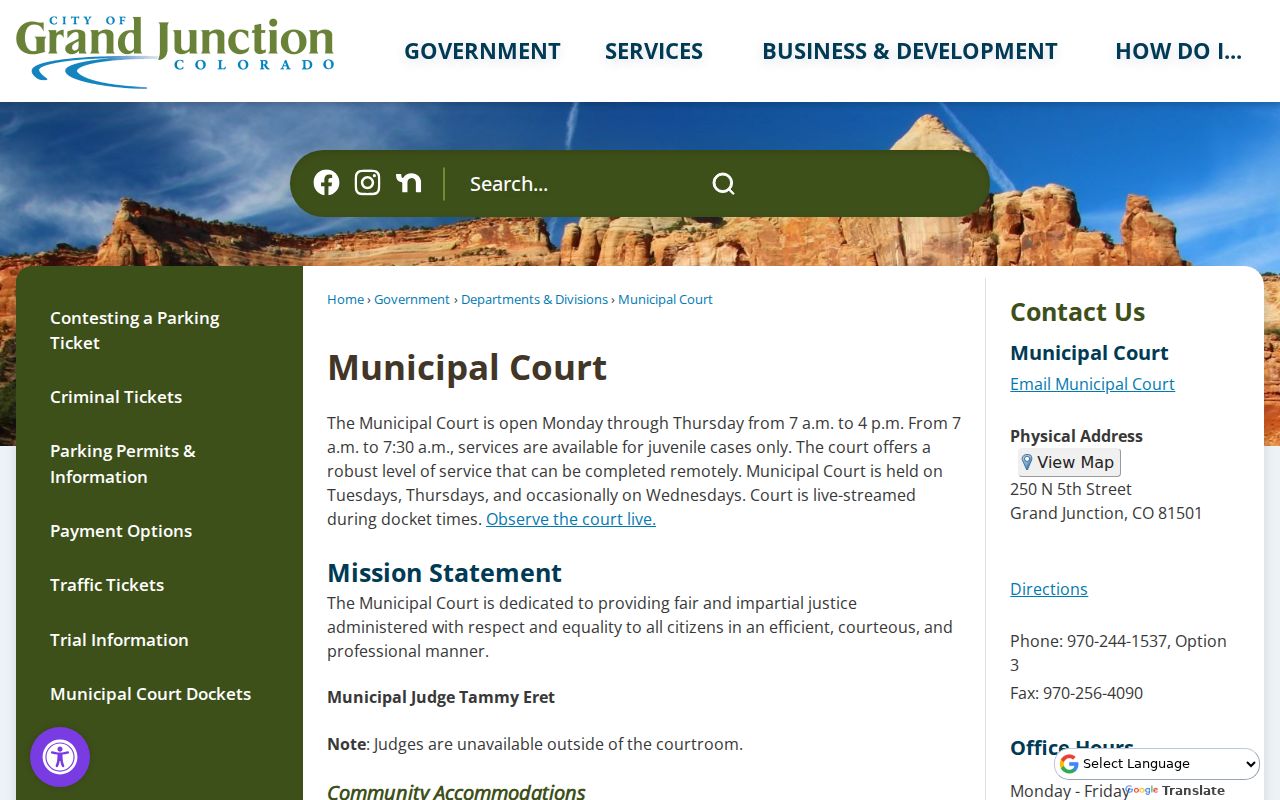 Grand Junction Municipal Court service and docket page