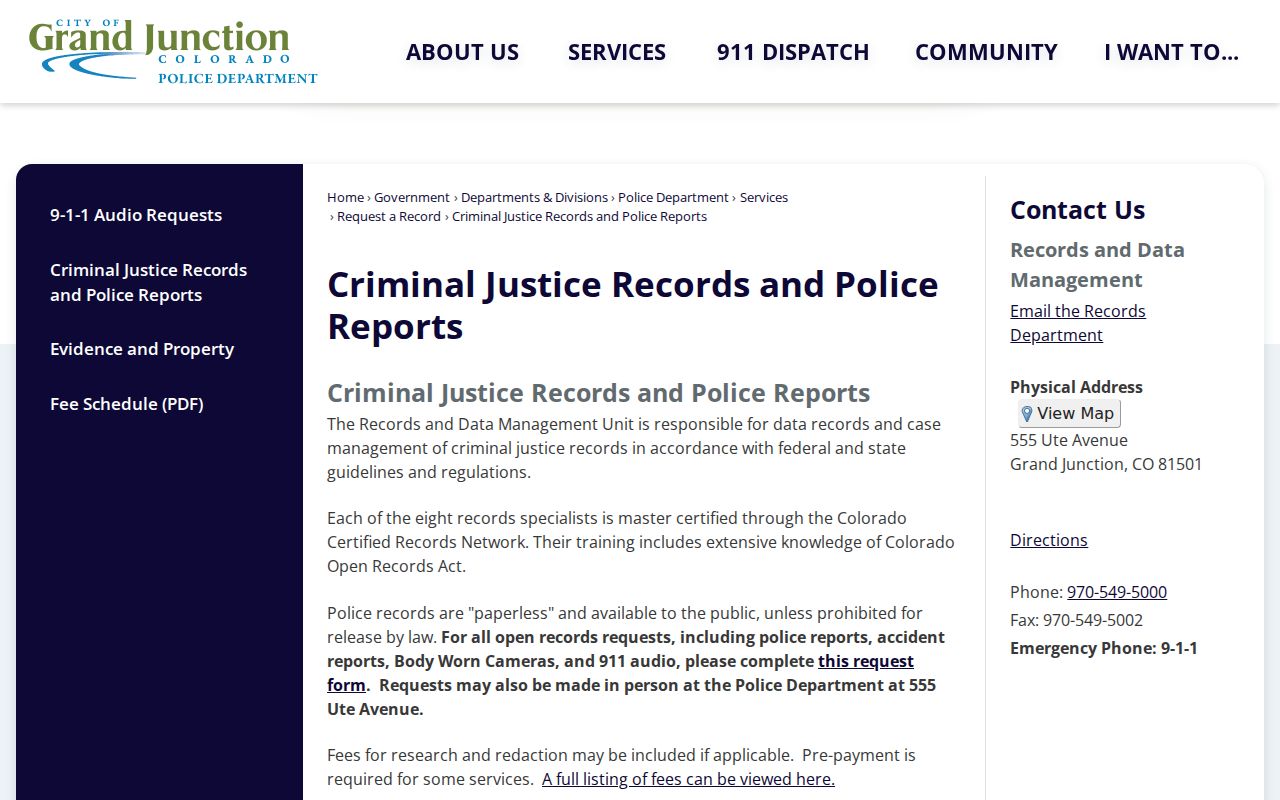 Grand Junction Police records and reports page