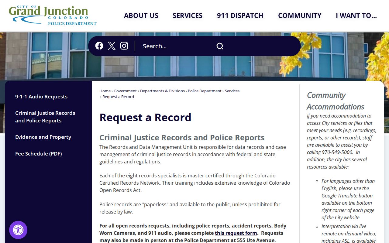 Grand Junction police record request instructions