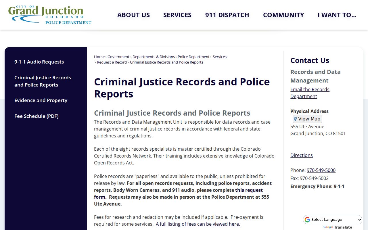 Grand Junction Police record channel for reports and recordings
