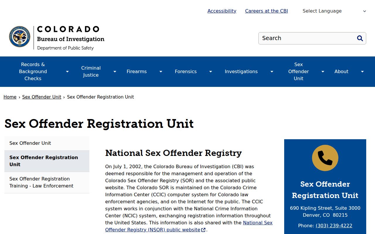 Mesa County sex offender registry CBI program page